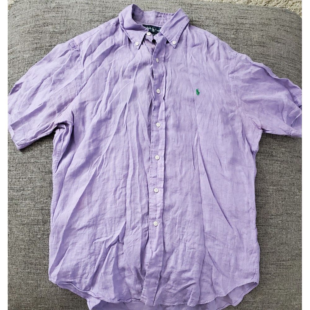 Ralph Lauren Men's Purple Classic Fit Linen Short Sleeve Shirt Size Medium